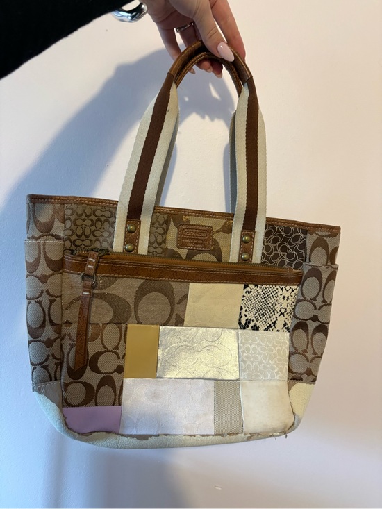Coach Handbags - Coach Patchwork Canvas Tote Bag in Brown and Cream